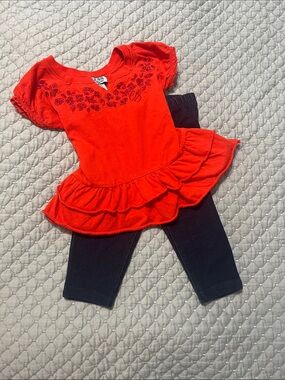 Guess Red Ruffle Tunic with Black Leggings